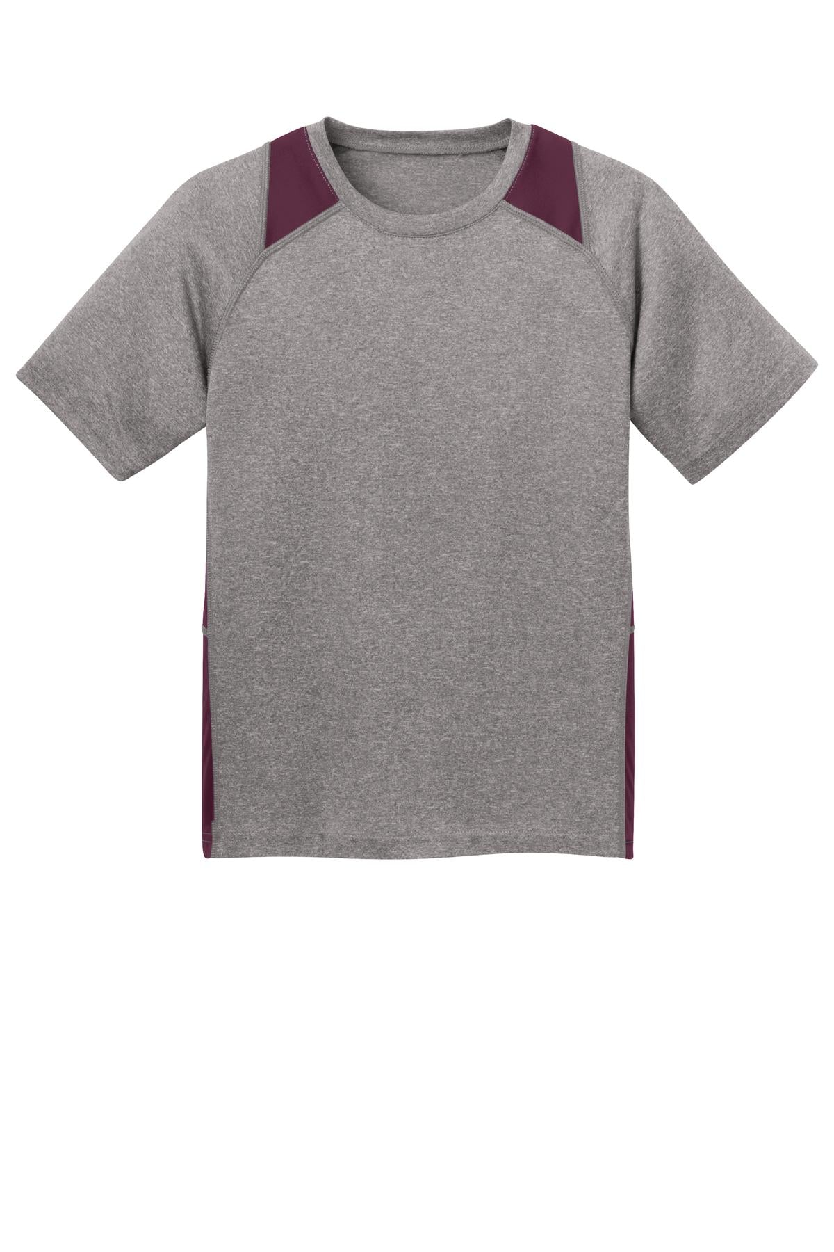 Front View of Vnt He/Maroon Sport-Tek Youth Heather Colorblock Contender Tee. YST361