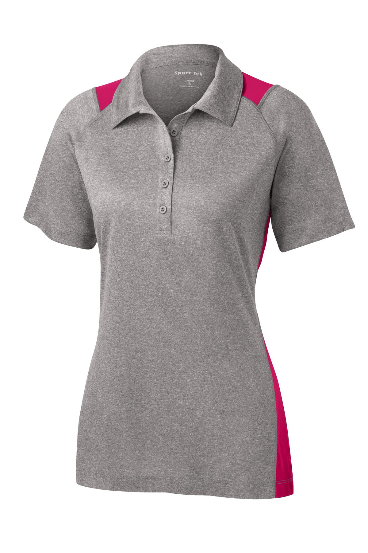 Front View of Vnt He/Pink Rs Sport-Tek Women's Heather Colorblock Contender Polo. LST665