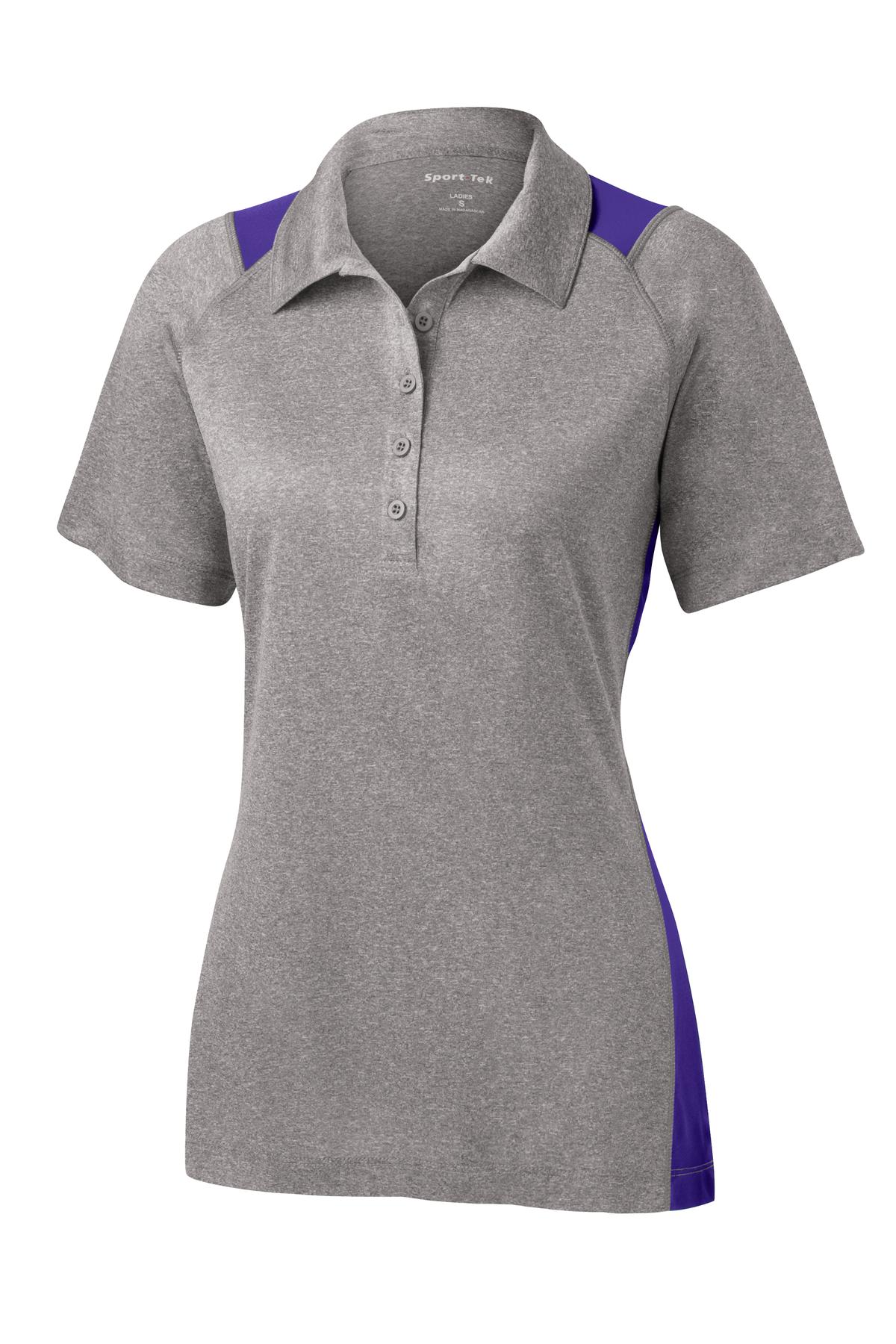 Front View of Vnt He/Purple Sport-Tek Women's Heather Colorblock Contender Polo. LST665