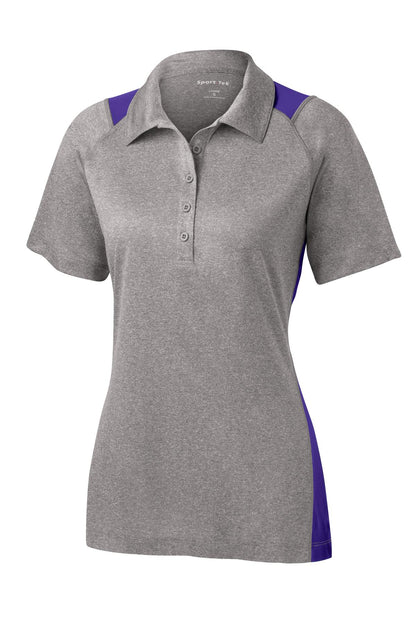 Front View of Vnt He/Purple Sport-Tek Women's Heather Colorblock Contender Polo. LST665
