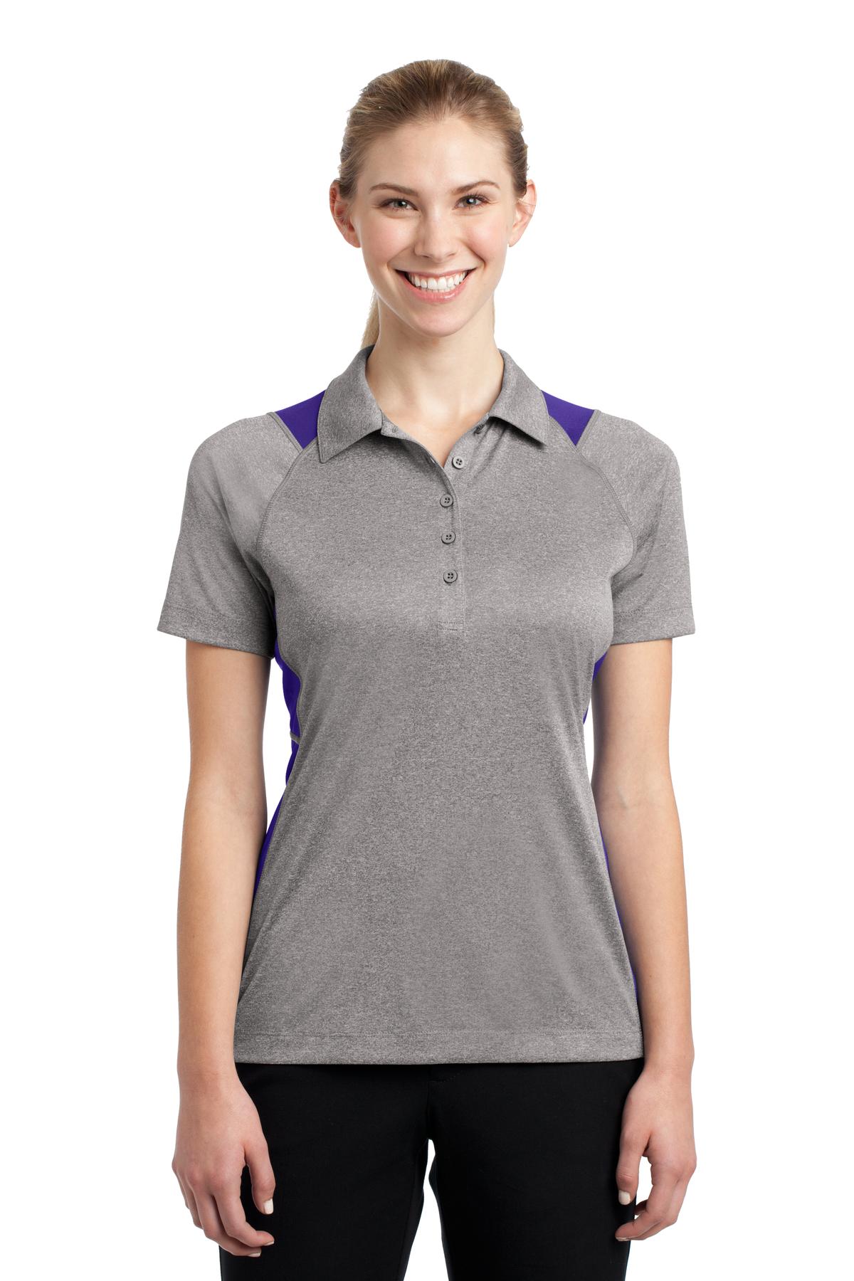 Front View of Vnt He/Purple Sport-Tek Women's Heather Colorblock Contender Polo. LST665