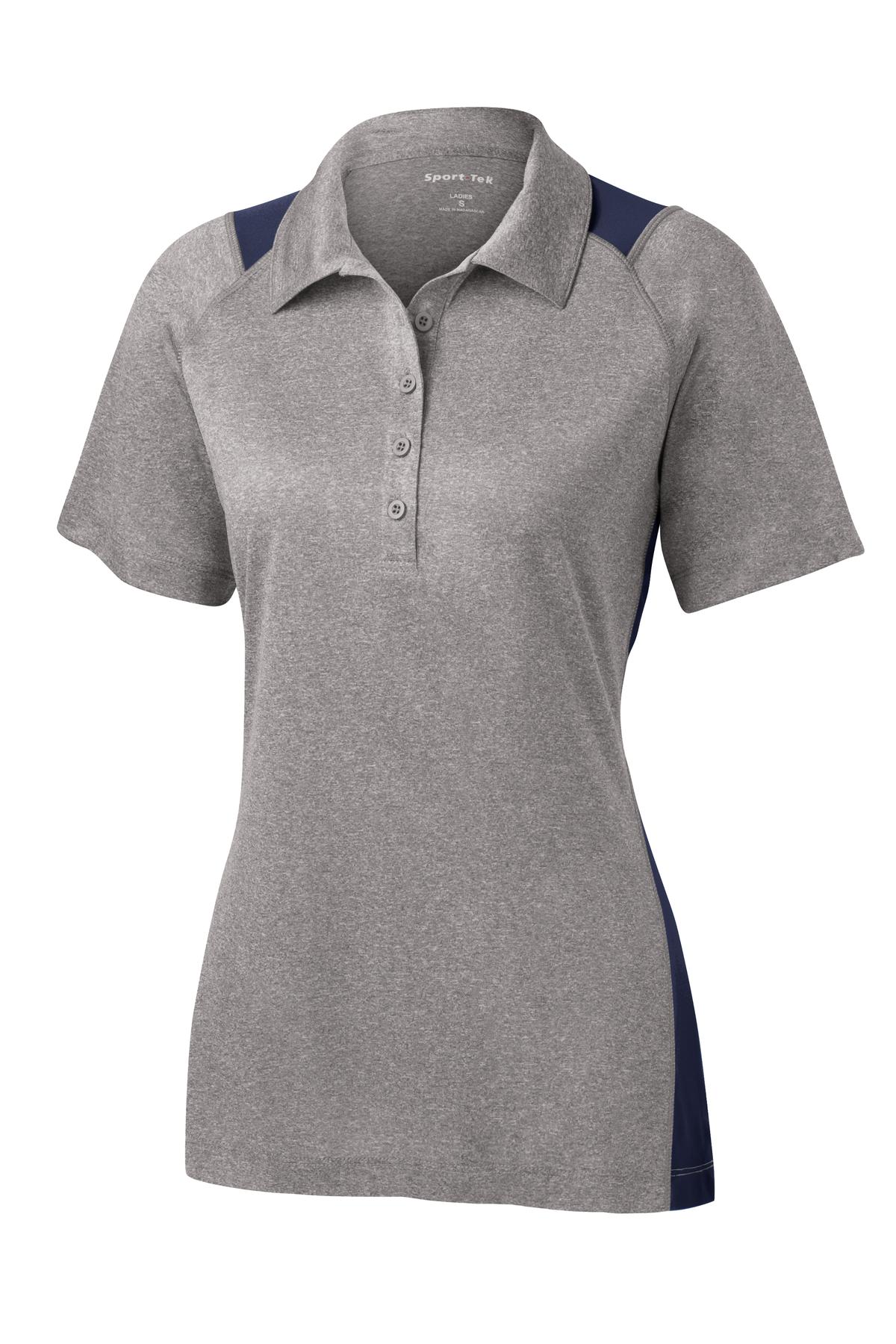 Front View of Vnt He/Tr Navy Sport-Tek Women's Heather Colorblock Contender Polo. LST665