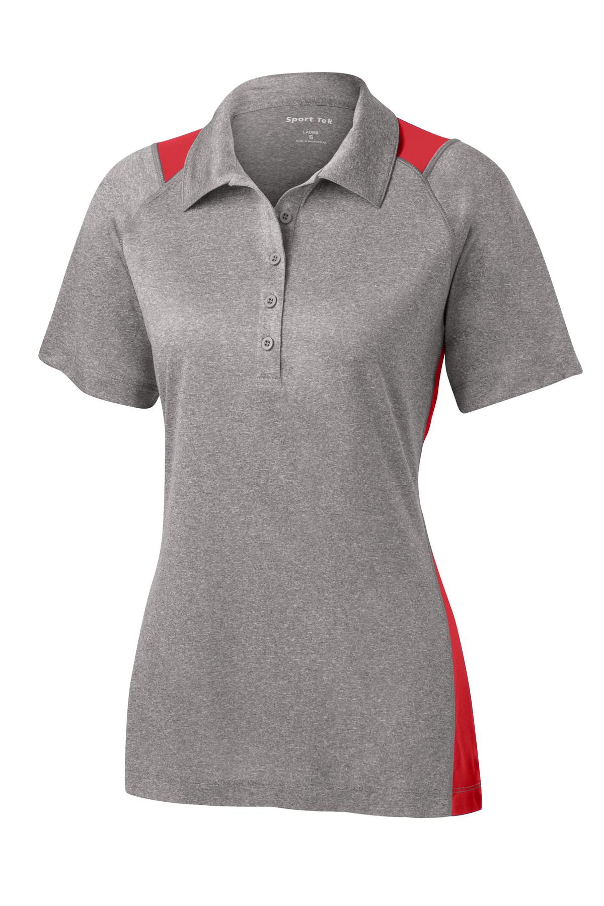 Front View of Vnt He/Tr Red Sport-Tek Women's Heather Colorblock Contender Polo. LST665