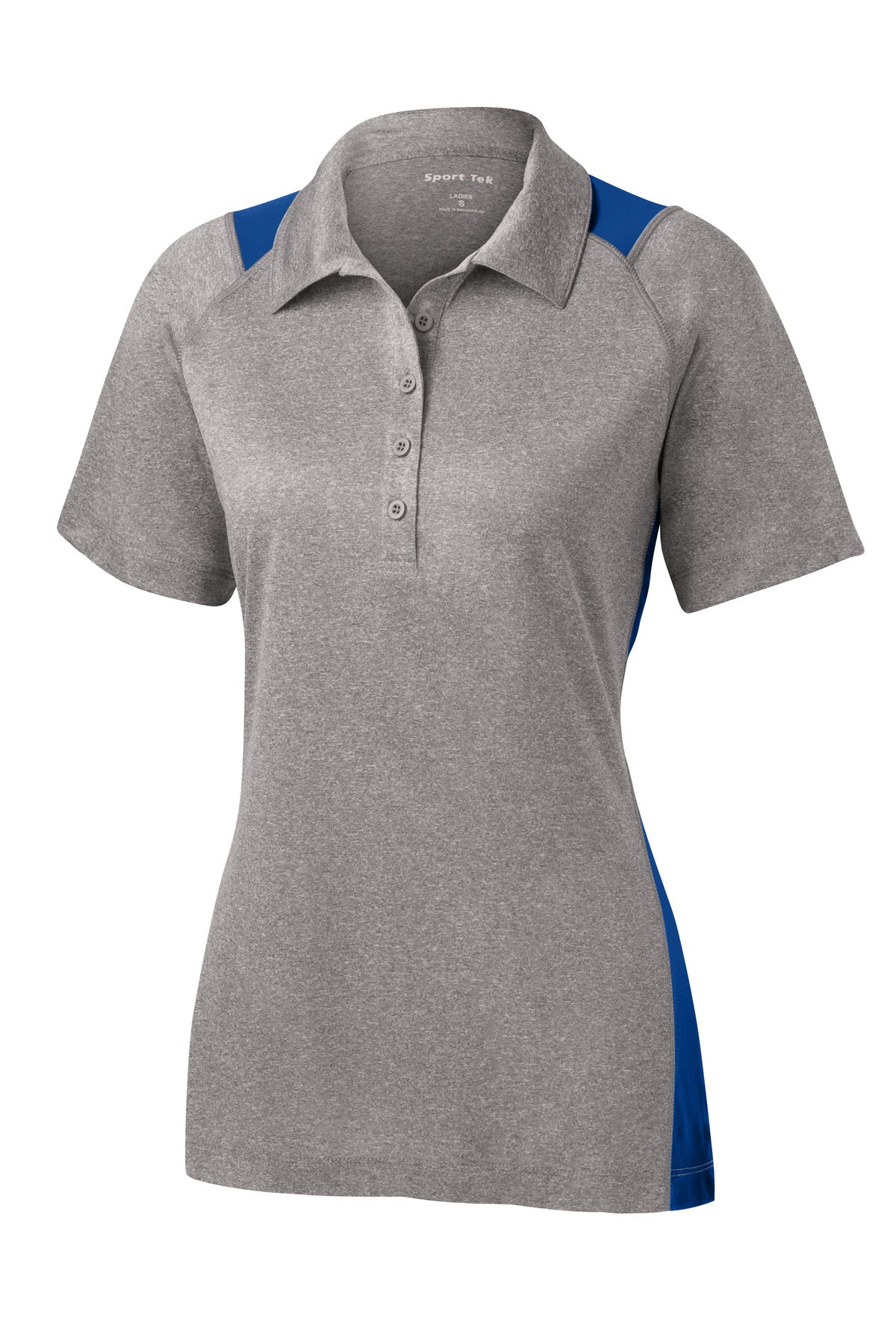 Front View of Vnt He/Tr Royl Sport-Tek Women's Heather Colorblock Contender Polo. LST665