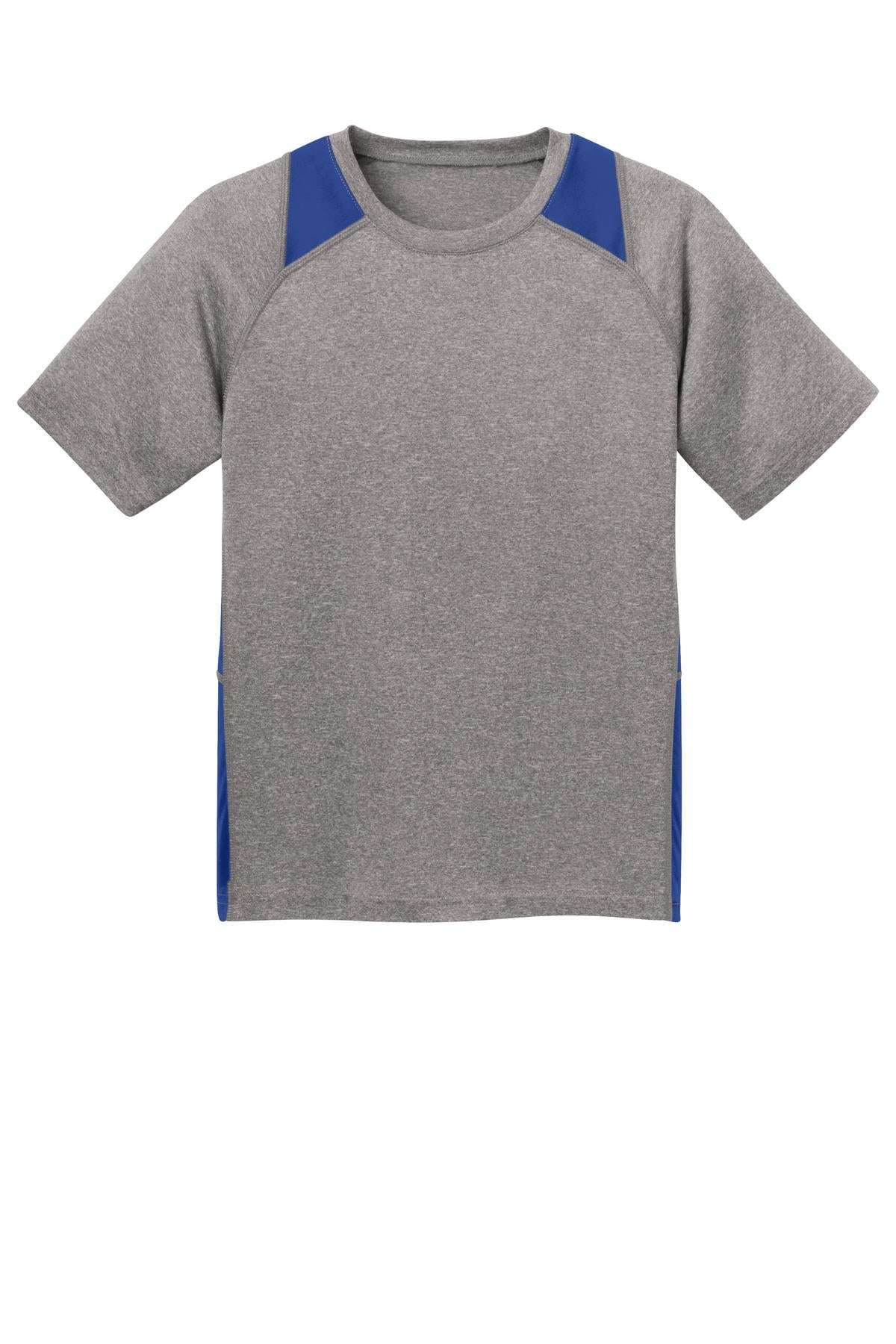 Front View of Vnt He/Tr Royl Sport-Tek Youth Heather Colorblock Contender Tee. YST361