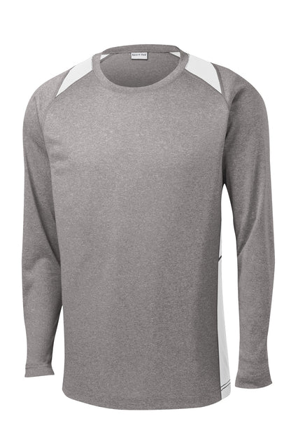 Front View of Vnt He/White Sport-Tek Long Sleeve Heather Colorblock Contender Tee. ST361LS