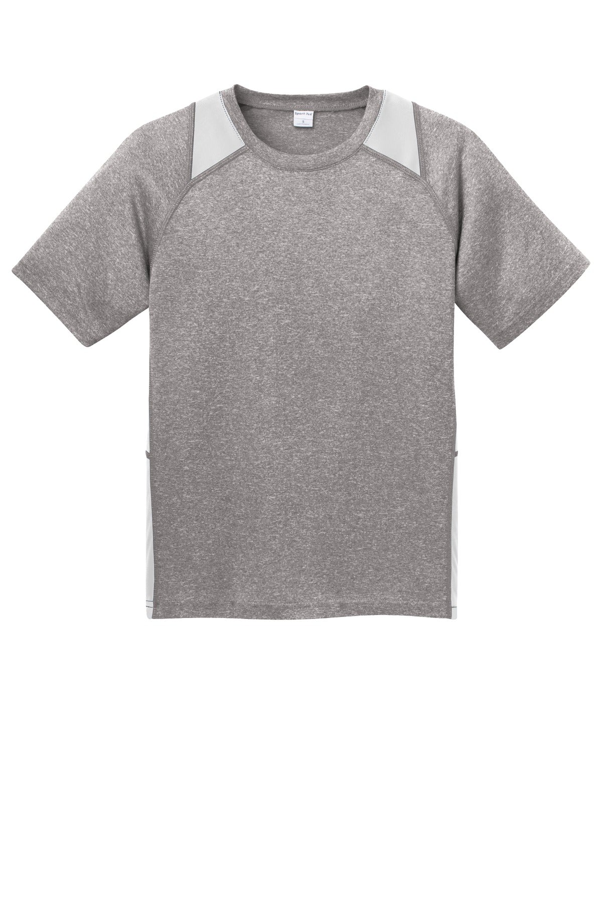 Front View of Vnt He/White Sport-Tek Youth Heather Colorblock Contender Tee. YST361