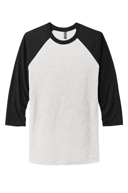 Front View of VtgB/HtrWh Next Level Apparel Adult Tri-Blend 3/4-Sleeve Raglan Tee. NL6051