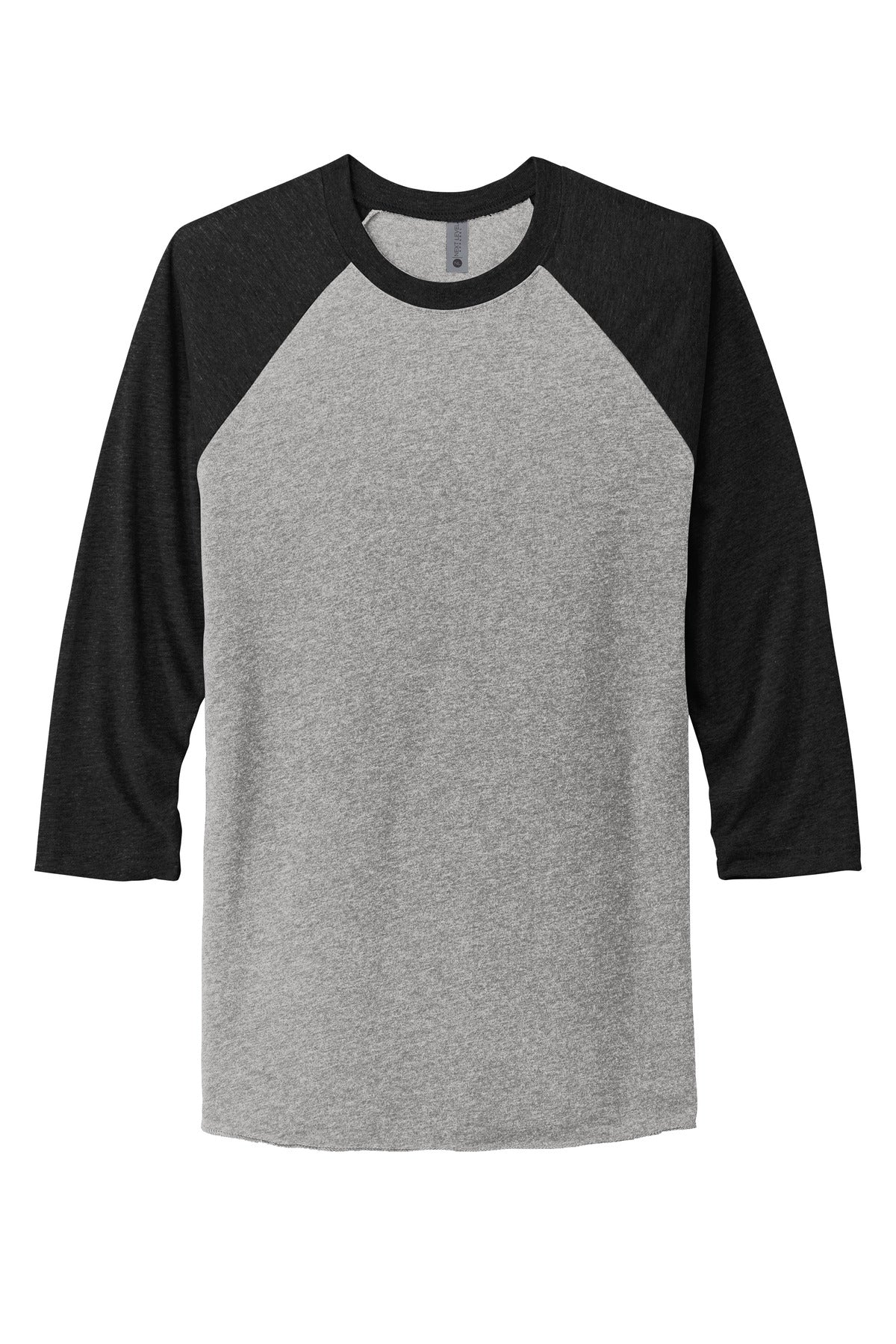 Front View of VtgB/PrmHt Next Level Apparel Adult Tri-Blend 3/4-Sleeve Raglan Tee. NL6051
