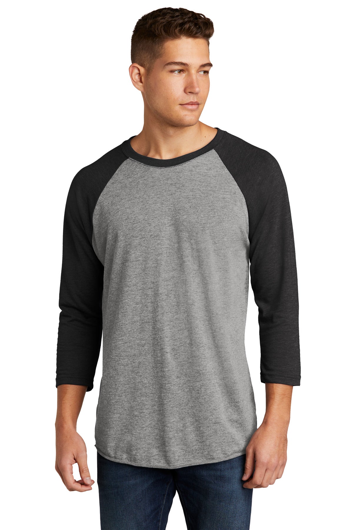 Front View of VtgB/PrmHt Next Level Apparel Adult Tri-Blend 3/4-Sleeve Raglan Tee. NL6051