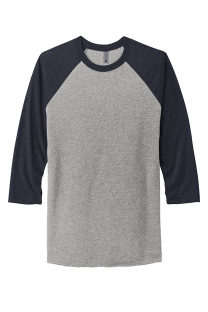 Front View of VtgNv/PrmH Next Level Apparel Adult Tri-Blend 3/4-Sleeve Raglan Tee. NL6051