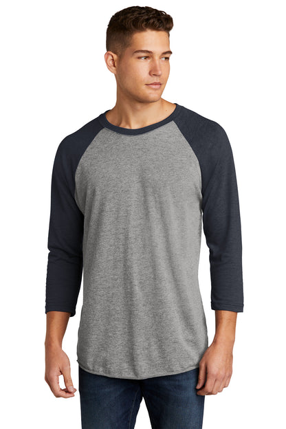 Front View of VtgNv/PrmH Next Level Apparel Adult Tri-Blend 3/4-Sleeve Raglan Tee. NL6051