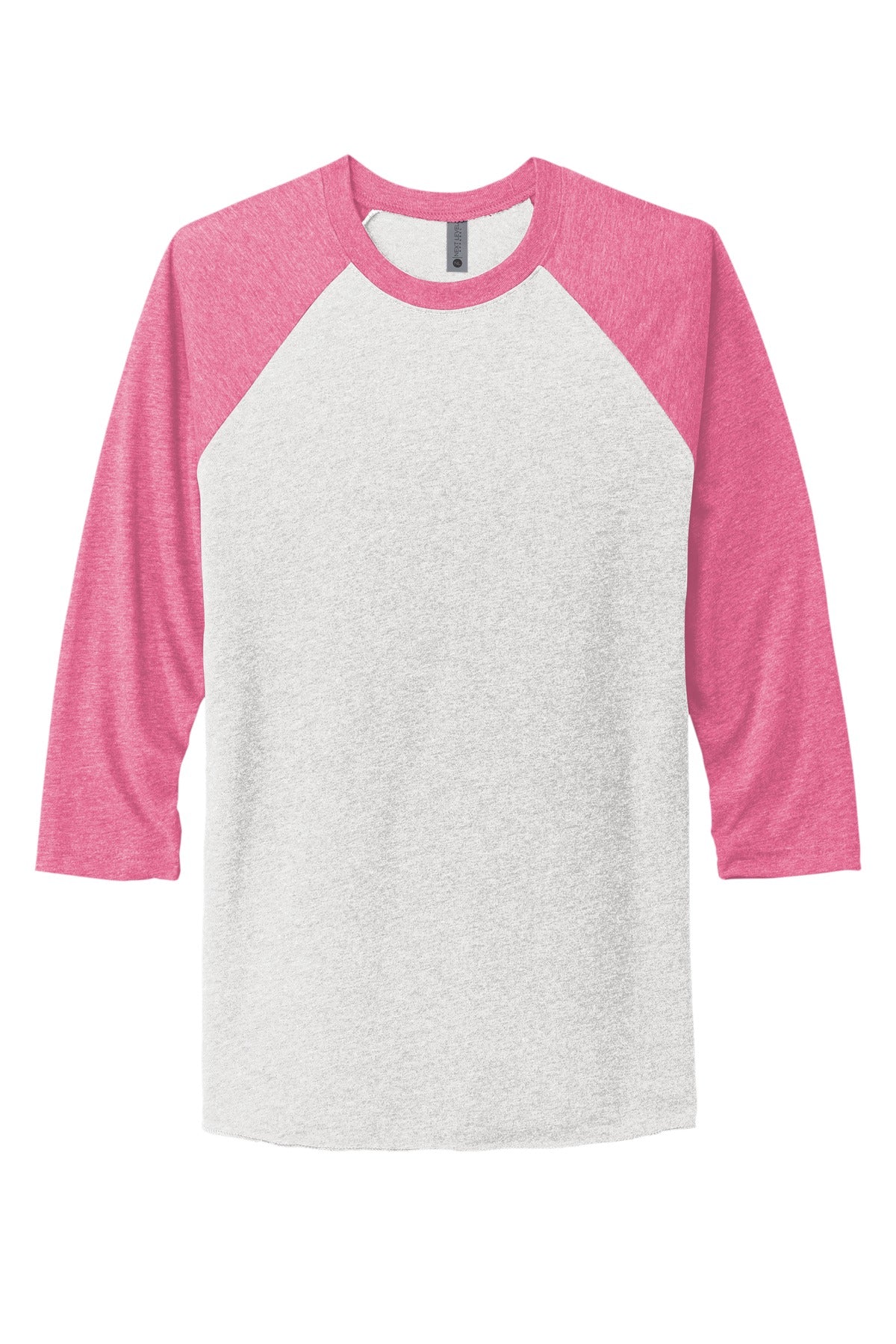 Front View of VtgPk/HtWh Next Level Apparel Adult Tri-Blend 3/4-Sleeve Raglan Tee. NL6051