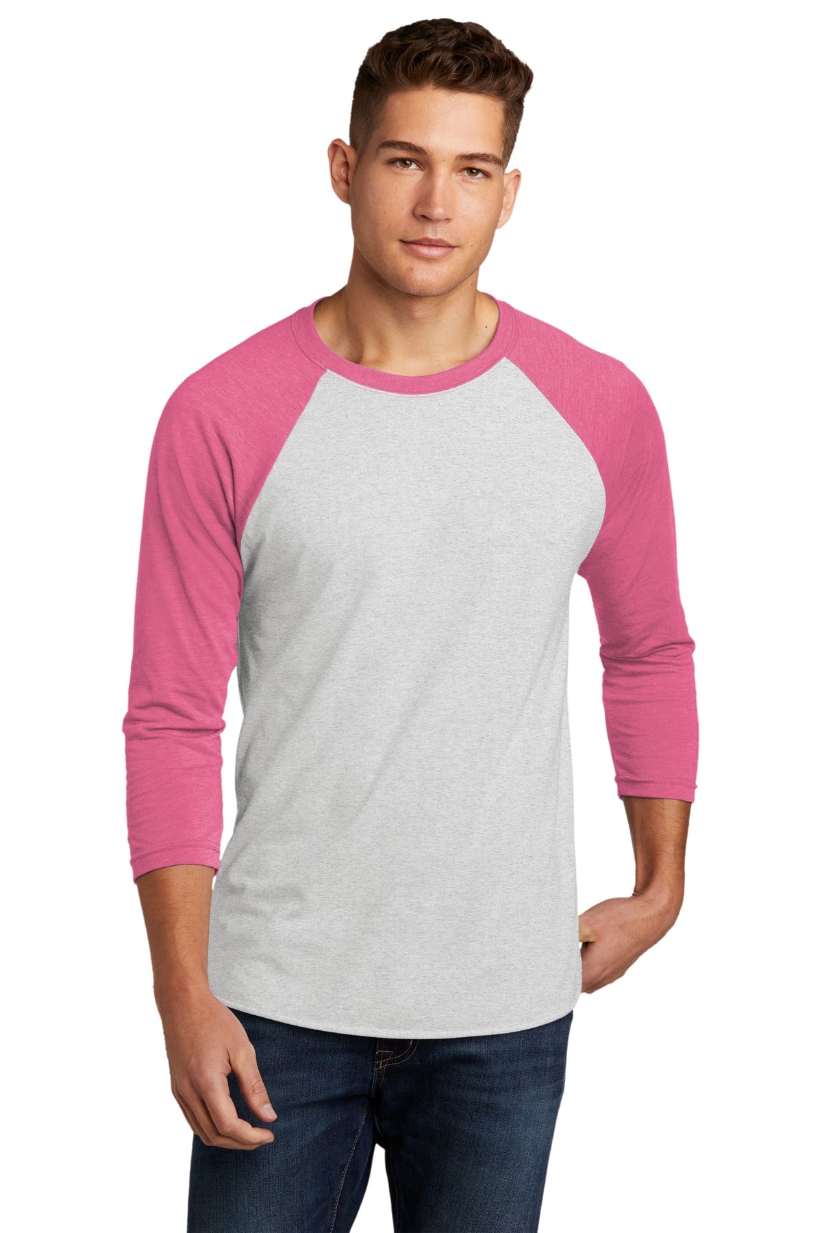Front View of VtgPk/HtWh Next Level Apparel Adult Tri-Blend 3/4-Sleeve Raglan Tee. NL6051