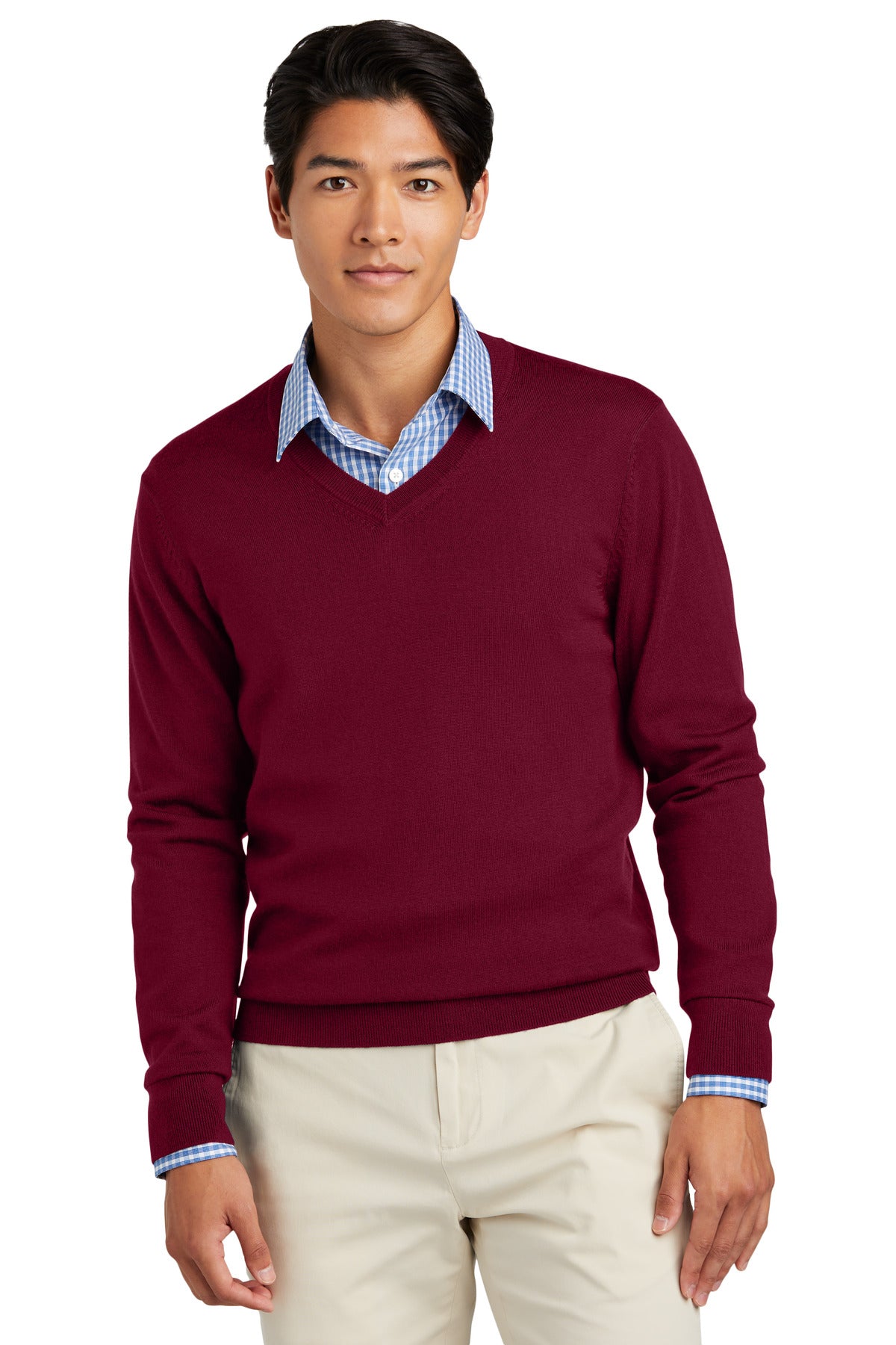 Front View of VtgPort Brooks Brothers Washable Merino V-Neck Sweater BB18410