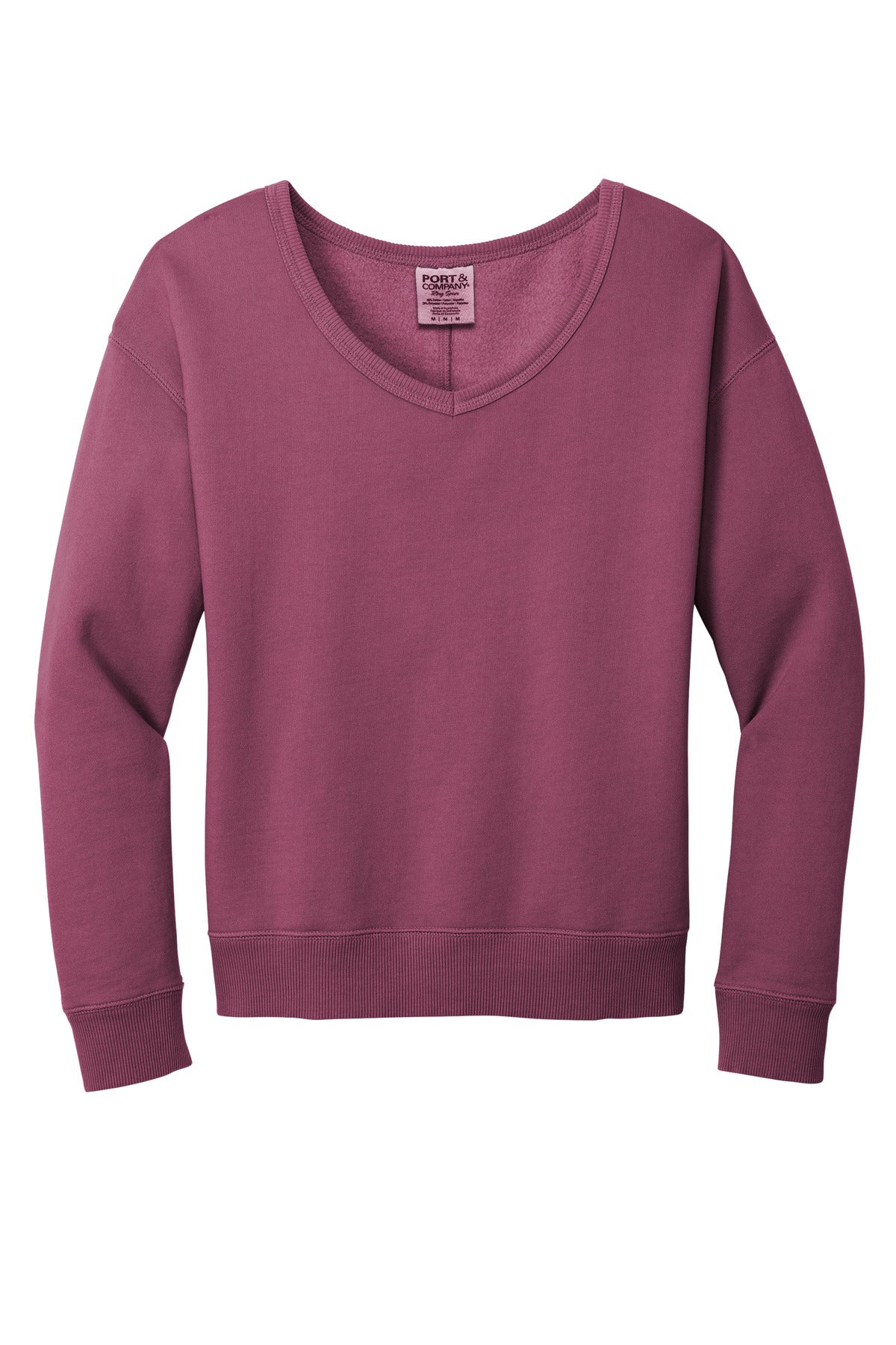 Front View of VtgRaspbry Port & Company Women's Beach Wash Garment-Dyed V-Neck Sweatshirt LPC098V
