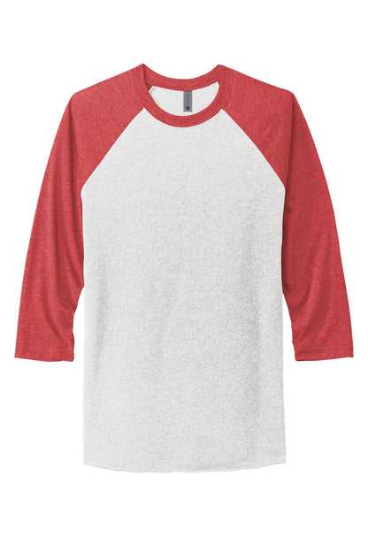 Front View of VtgRd/HtWh Next Level Apparel Adult Tri-Blend 3/4-Sleeve Raglan Tee. NL6051