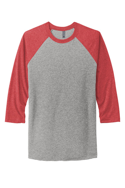 Front View of VtgRd/PrmH Next Level Apparel Adult Tri-Blend 3/4-Sleeve Raglan Tee. NL6051