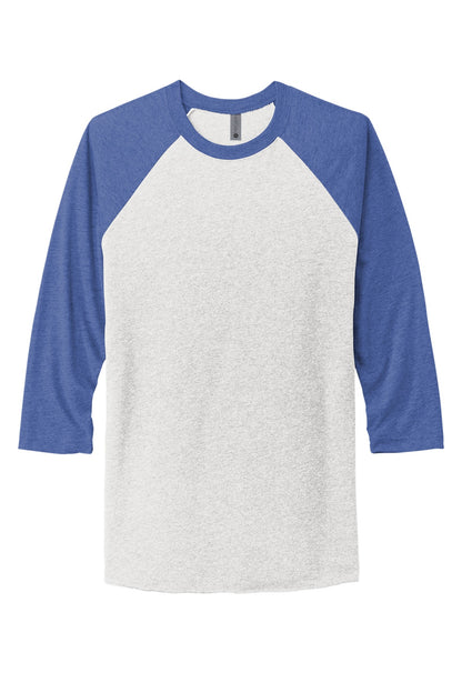 Front View of VtgRy/HtWh Next Level Apparel Adult Tri-Blend 3/4-Sleeve Raglan Tee. NL6051