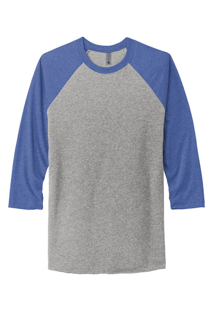 Front View of VtgRy/PrmH Next Level Apparel Adult Tri-Blend 3/4-Sleeve Raglan Tee. NL6051
