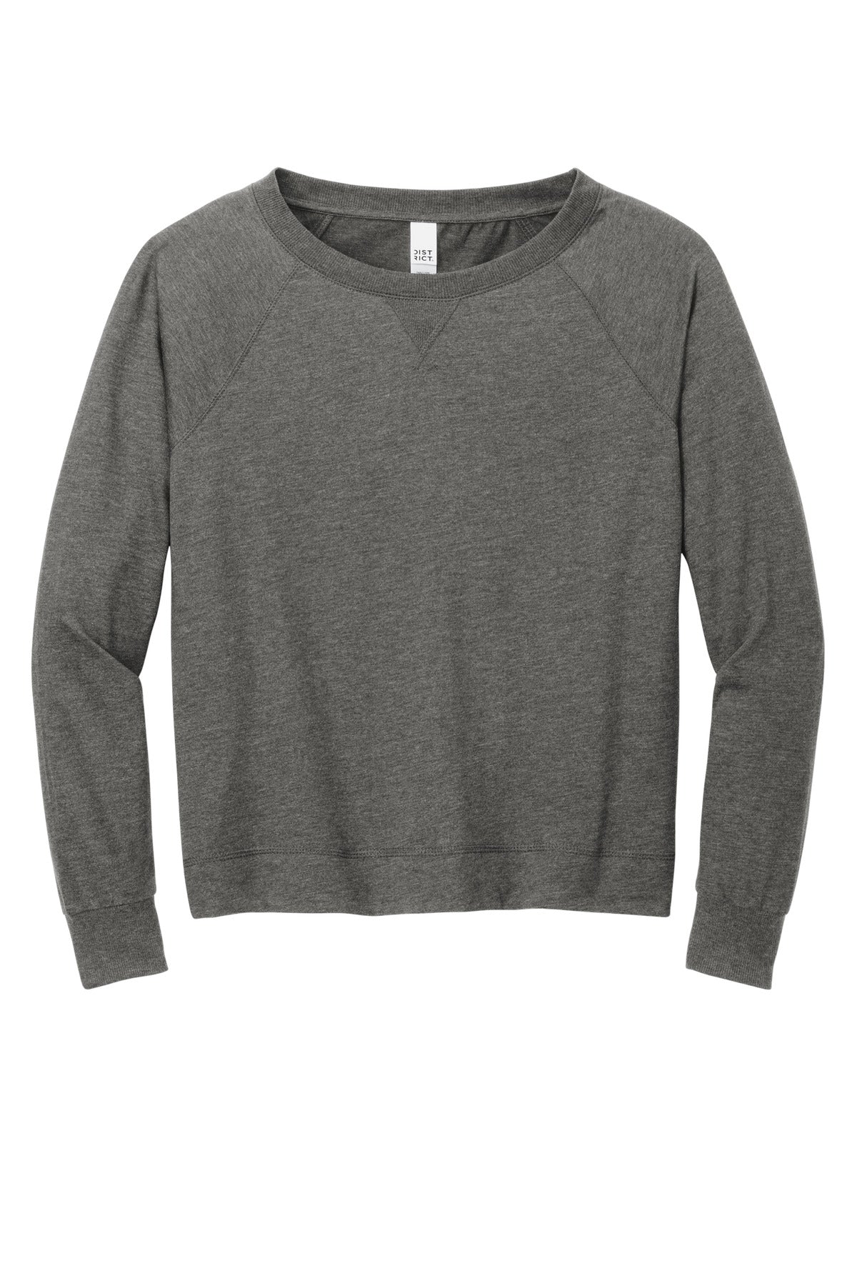 Front View of WashedCoal District Women's Featherweight French Terry Long Sleeve Crewneck DT672