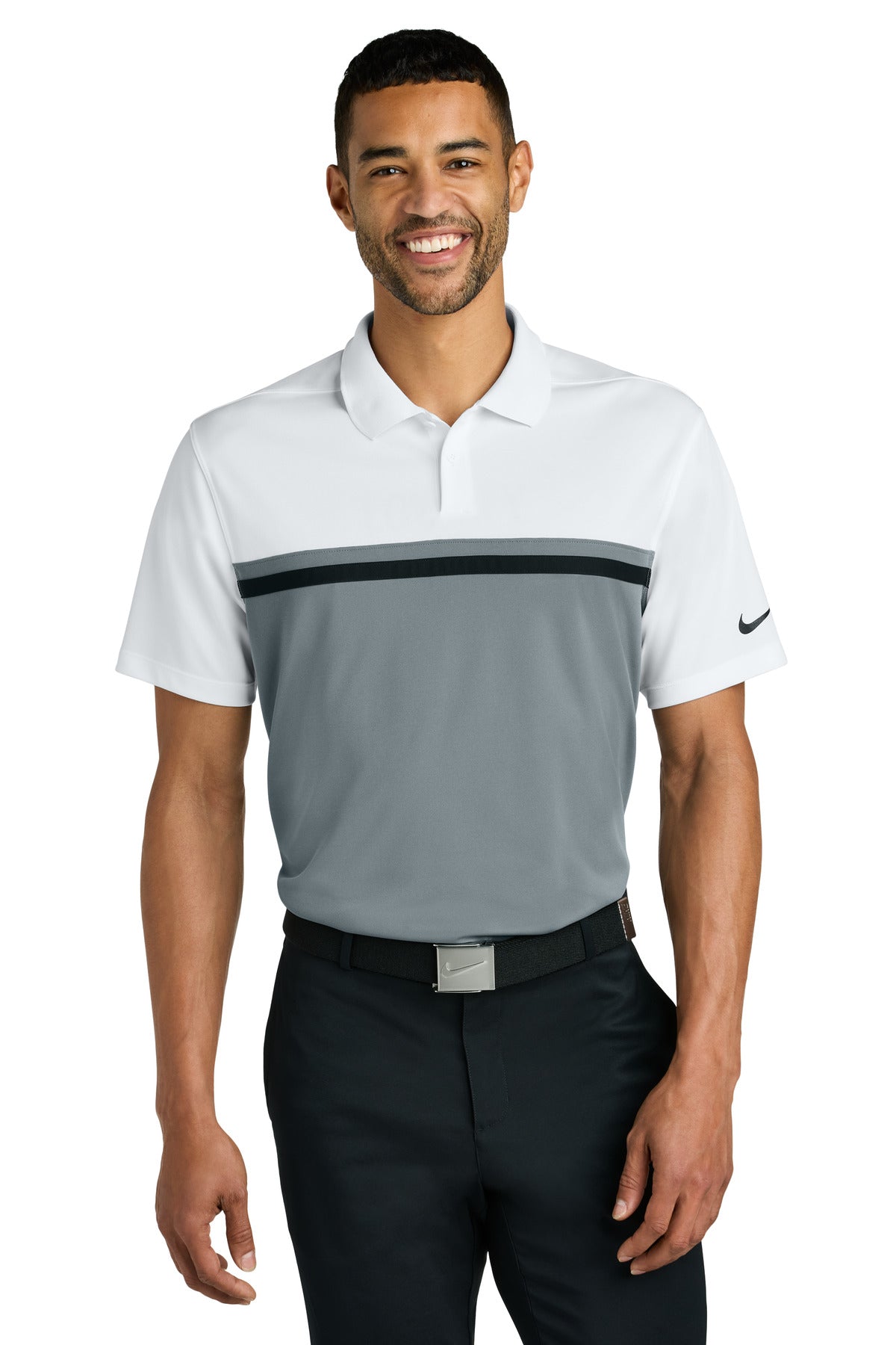 Front View of W/CoolG/Bk Nike Dri-FIT Victory Colorblock Polo NKFQ3968