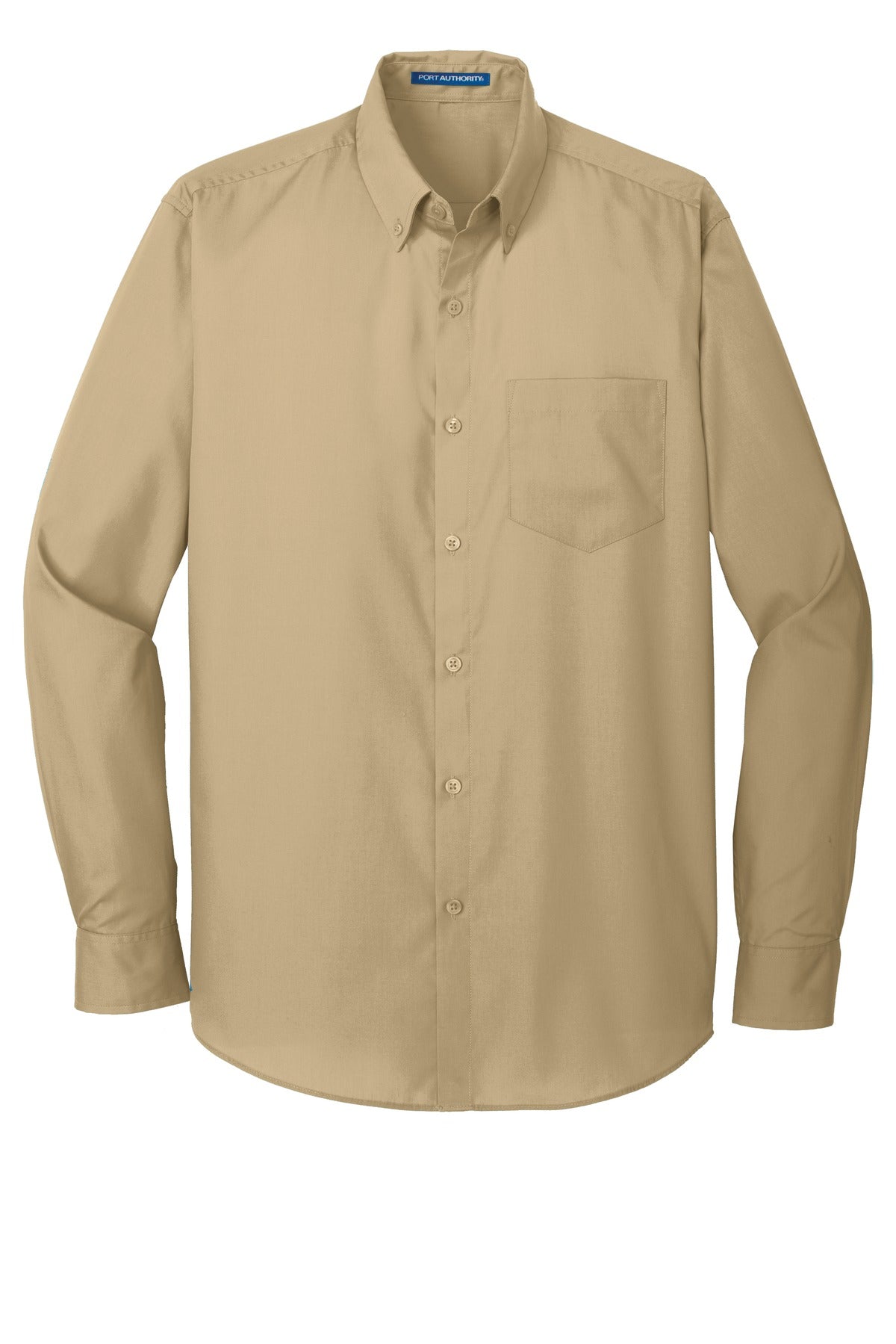 Front View of Wheat Port Authority Long Sleeve Carefree Poplin Shirt. W100