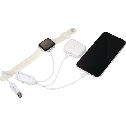 Front View of White Allcord 5-in-1 Charging Cable with iWatch Charger plain