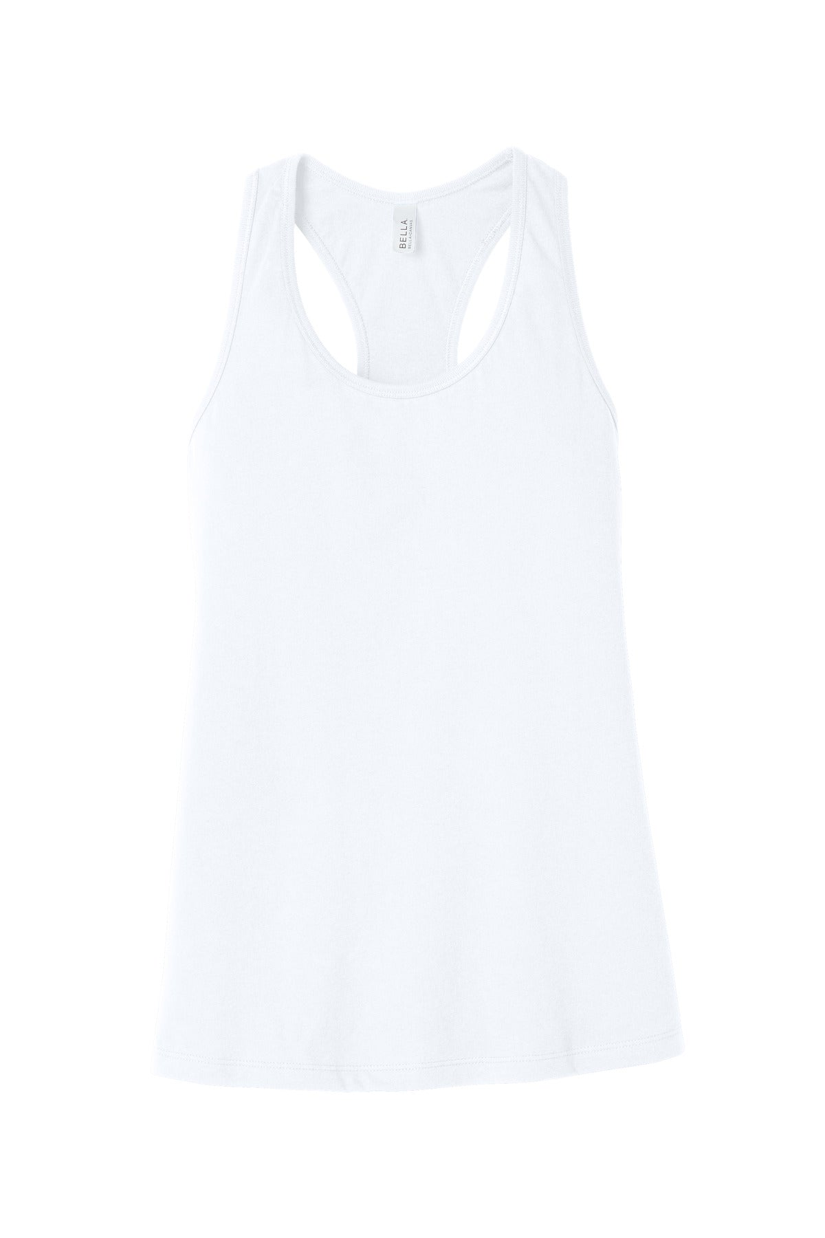 Front View of White BELLA+CANVAS Women's Jersey Racerback Tank. BC6008