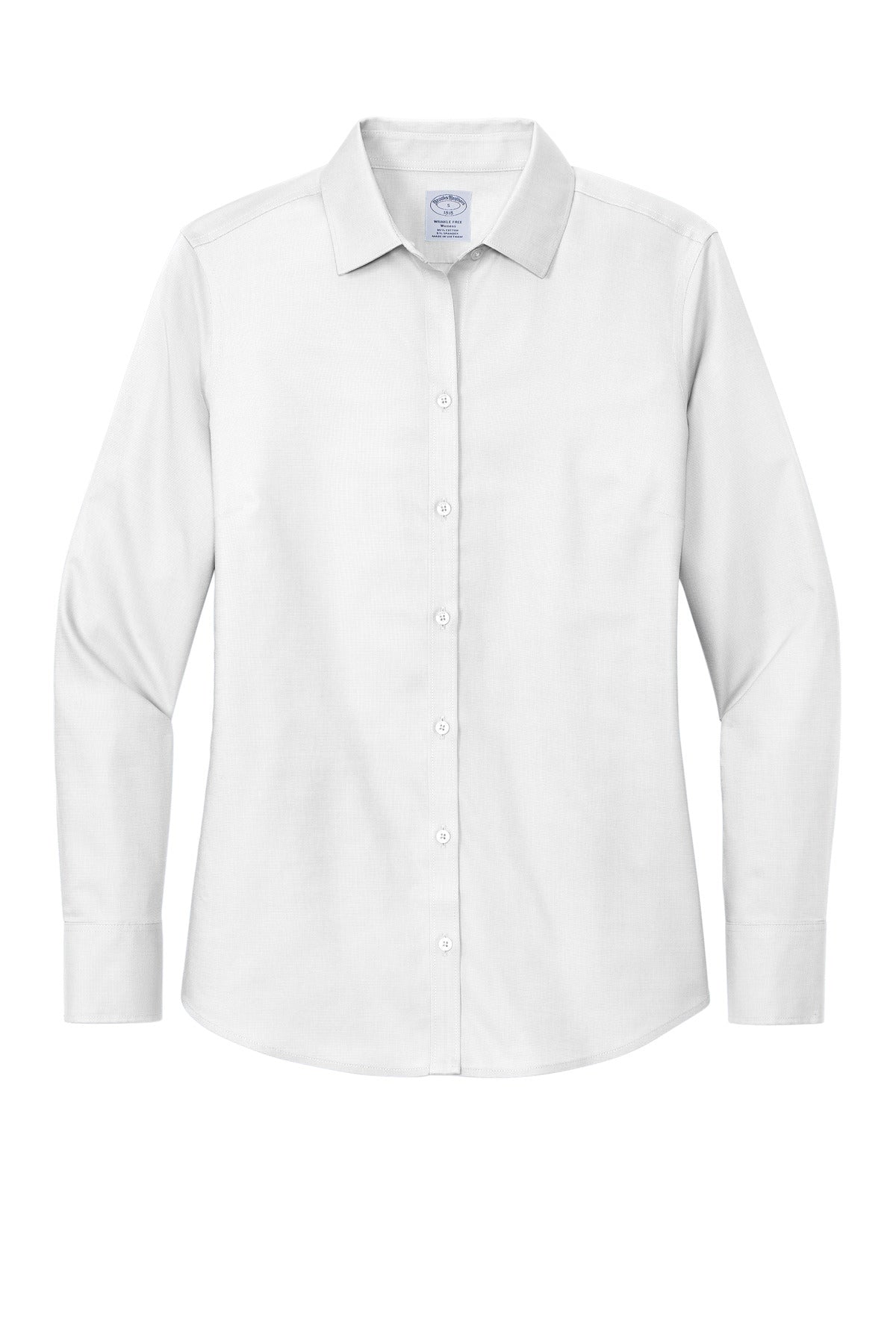Front View of White Brooks Brothers Women's Wrinkle-Free Stretch Nailhead Shirt BB18003