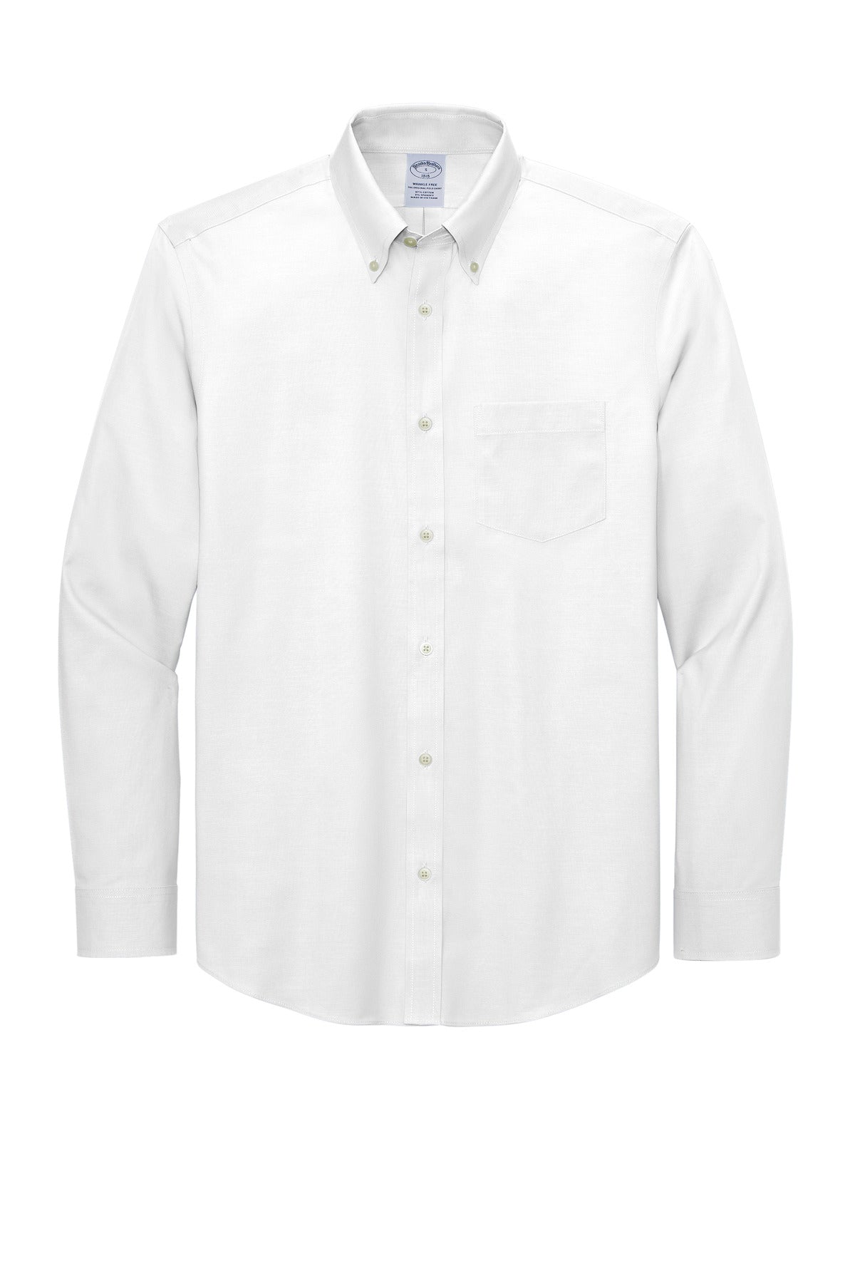 Front View of White Brooks Brothers Wrinkle-Free Stretch Pinpoint Shirt BB18000