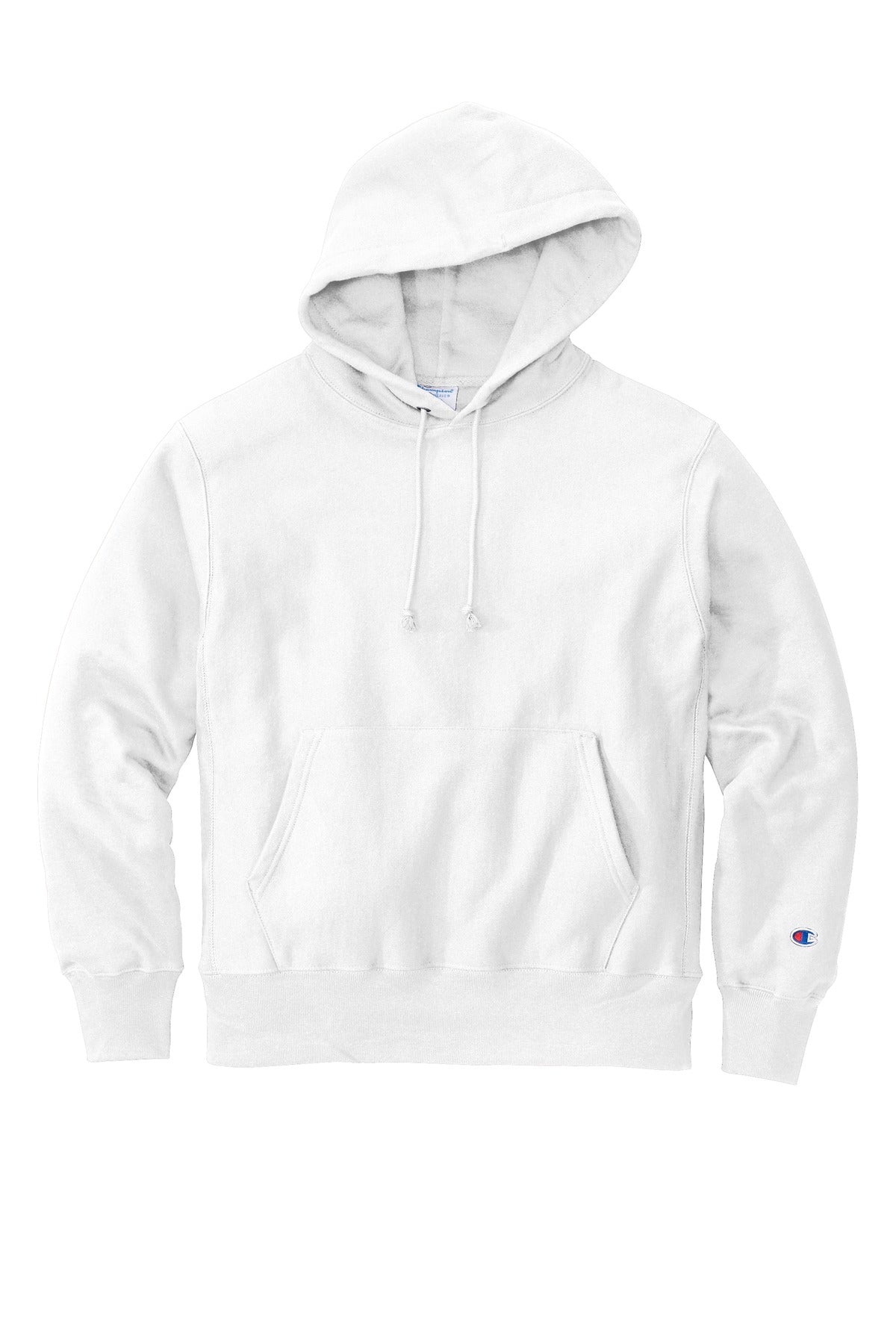 Front View of White Champion Reverse Weave Hooded Sweatshirt S101