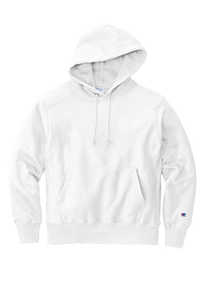 Front View of White Champion Reverse Weave Hooded Sweatshirt S101