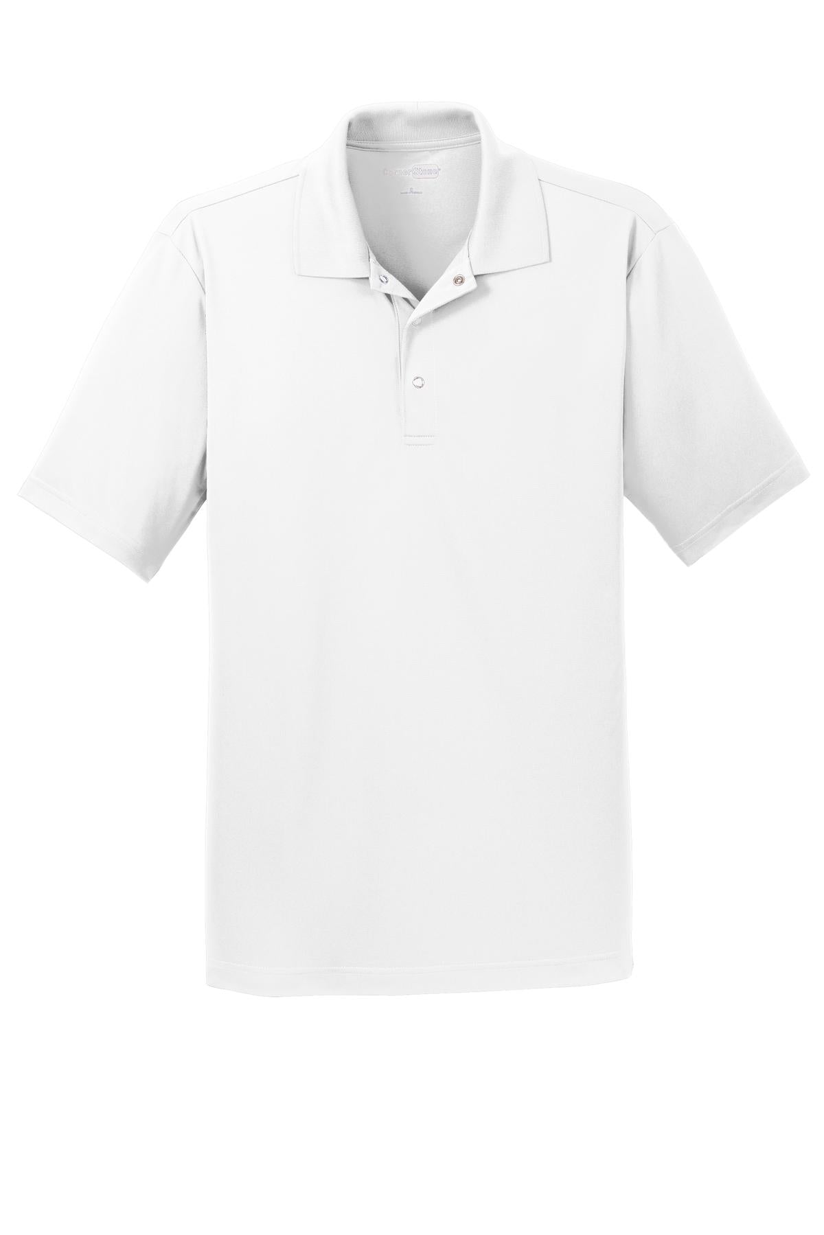 Front View of White CornerStone Micropique Gripper Polo. CS421