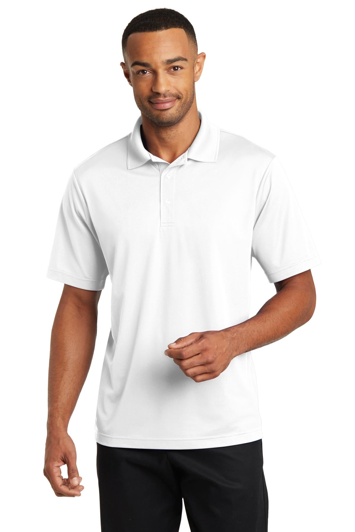 Front View of White CornerStone Micropique Gripper Polo. CS421