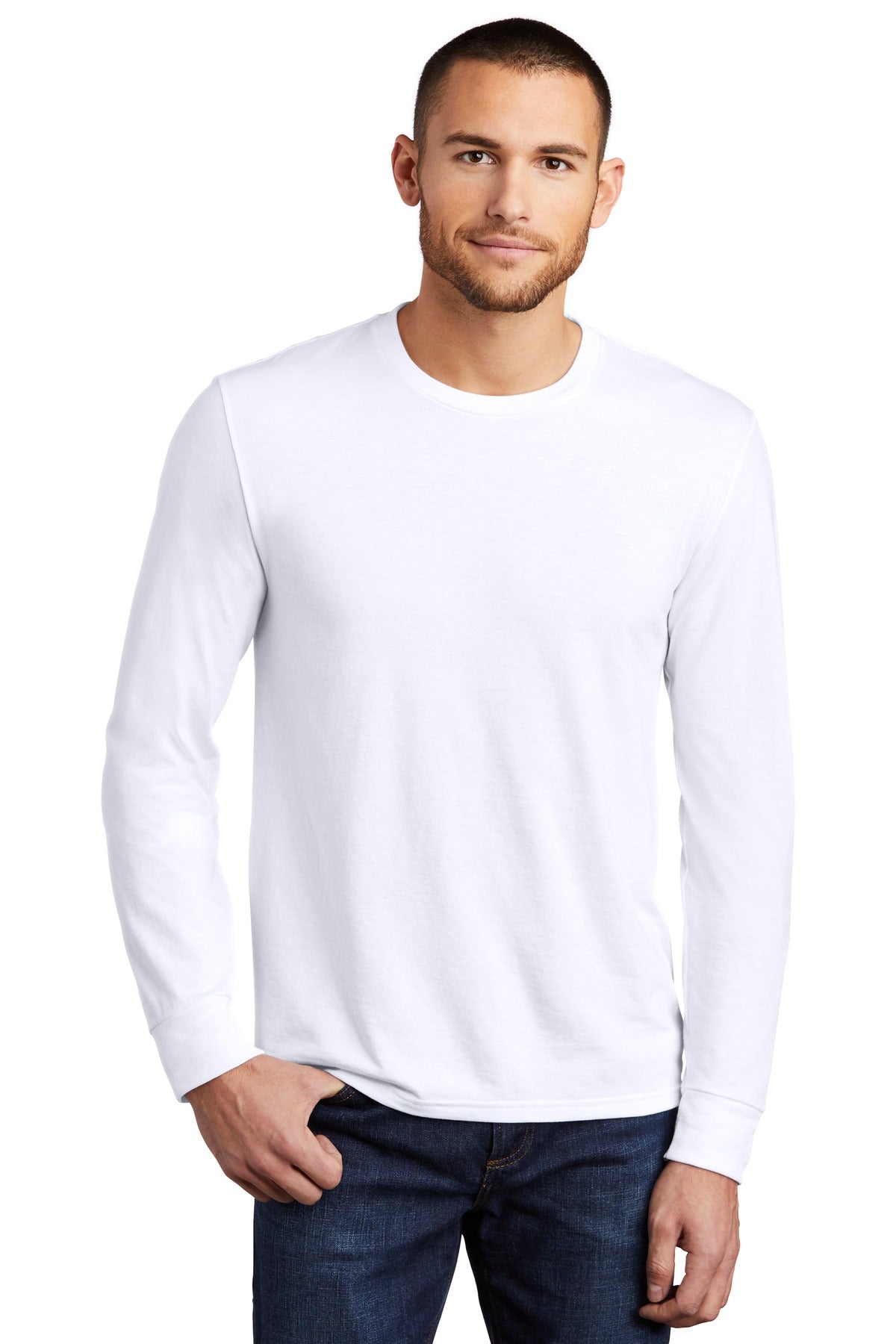Front View of White District Perfect Tri Long Sleeve Tee . DM132