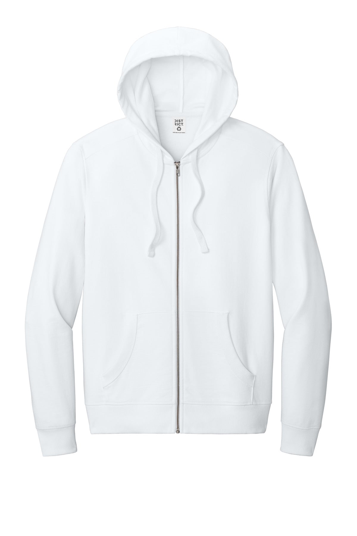 Front View of White District Re-Fleece Full-Zip Hoodie DT8102