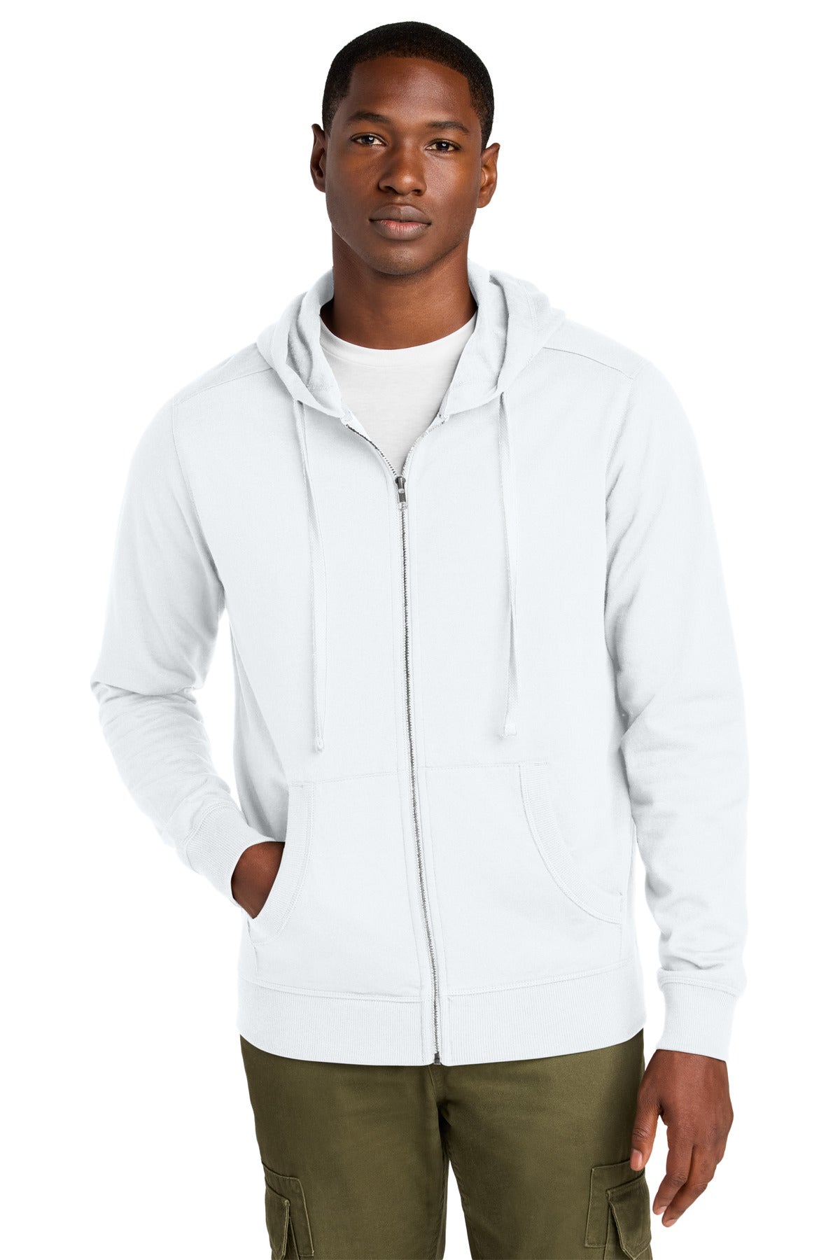 Front View of White District Re-Fleece Full-Zip Hoodie DT8102