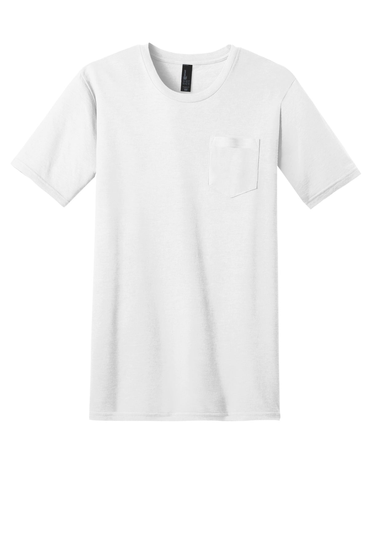 Front View of White District Very Important Tee with Pocket. DT6000P