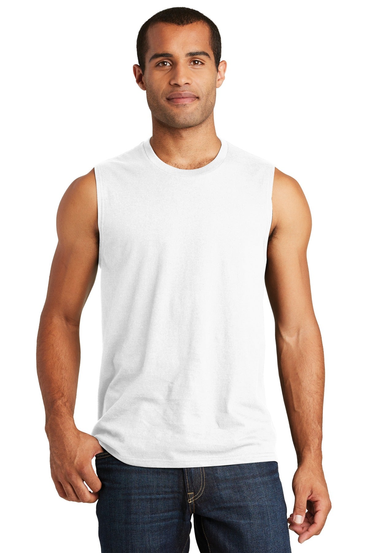 Front View of White District V.I.T Muscle Tank DT6300