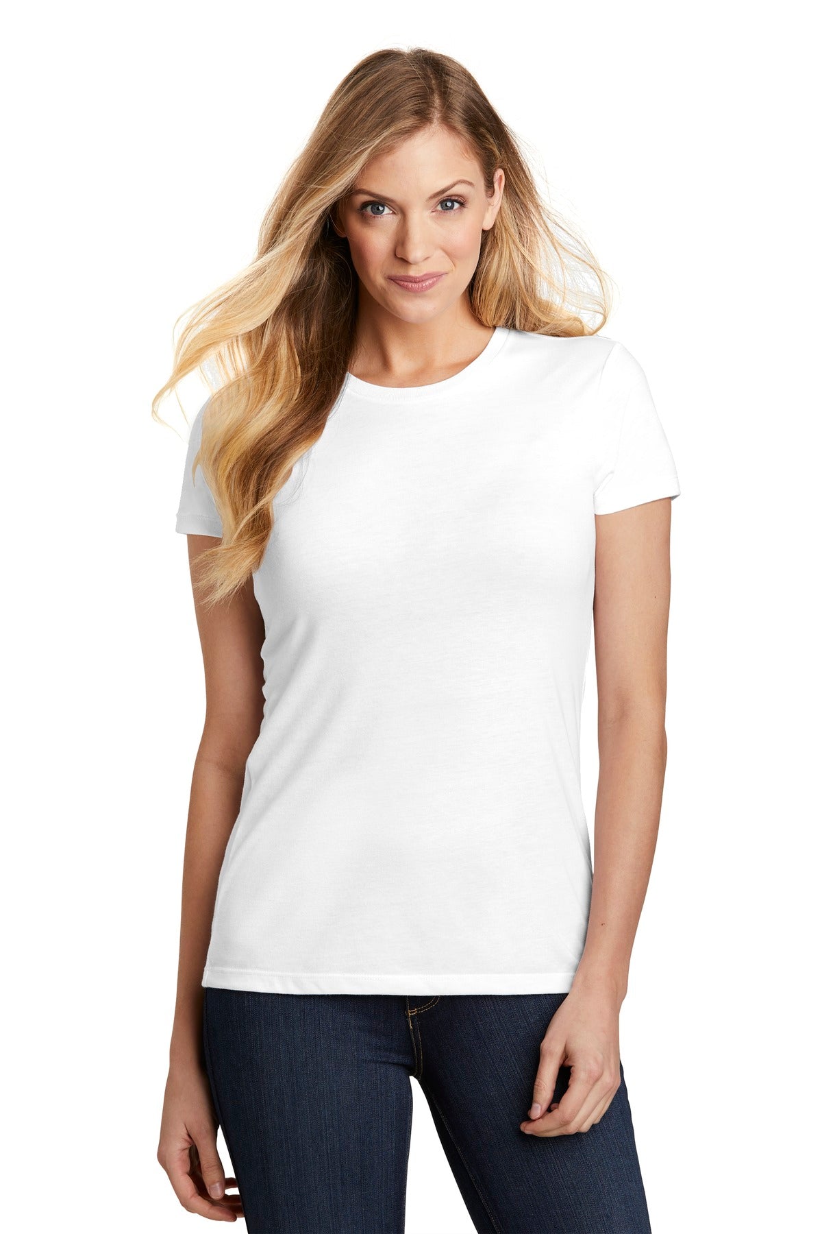 Front View of White District Women's Fitted Perfect Tri Tee. DT155