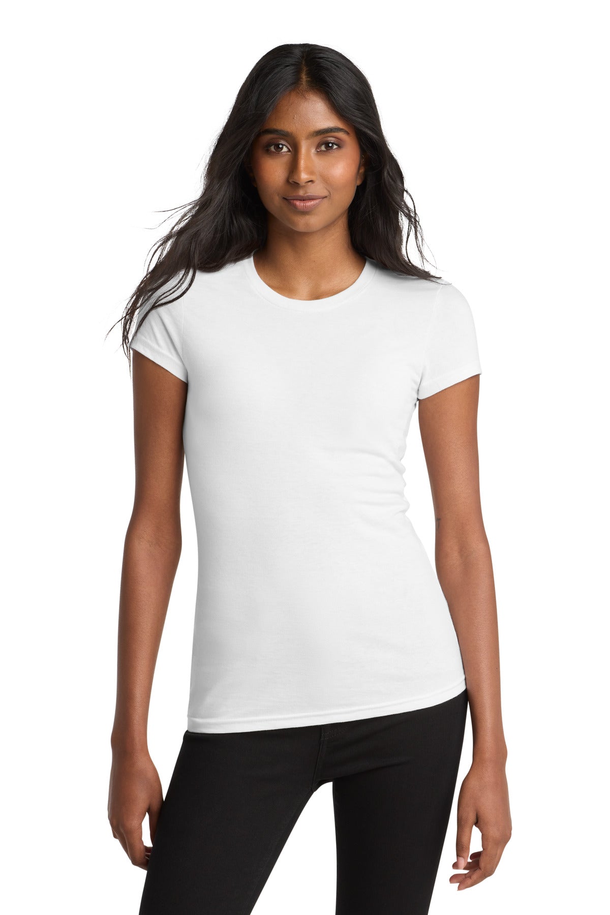 Front View of White District Women's Fitted Very Important Tee . DT6001