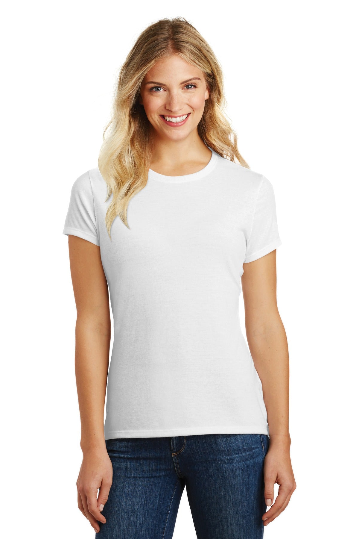 Front View of White District Women's Perfect Blend CVC Tee. DM108L