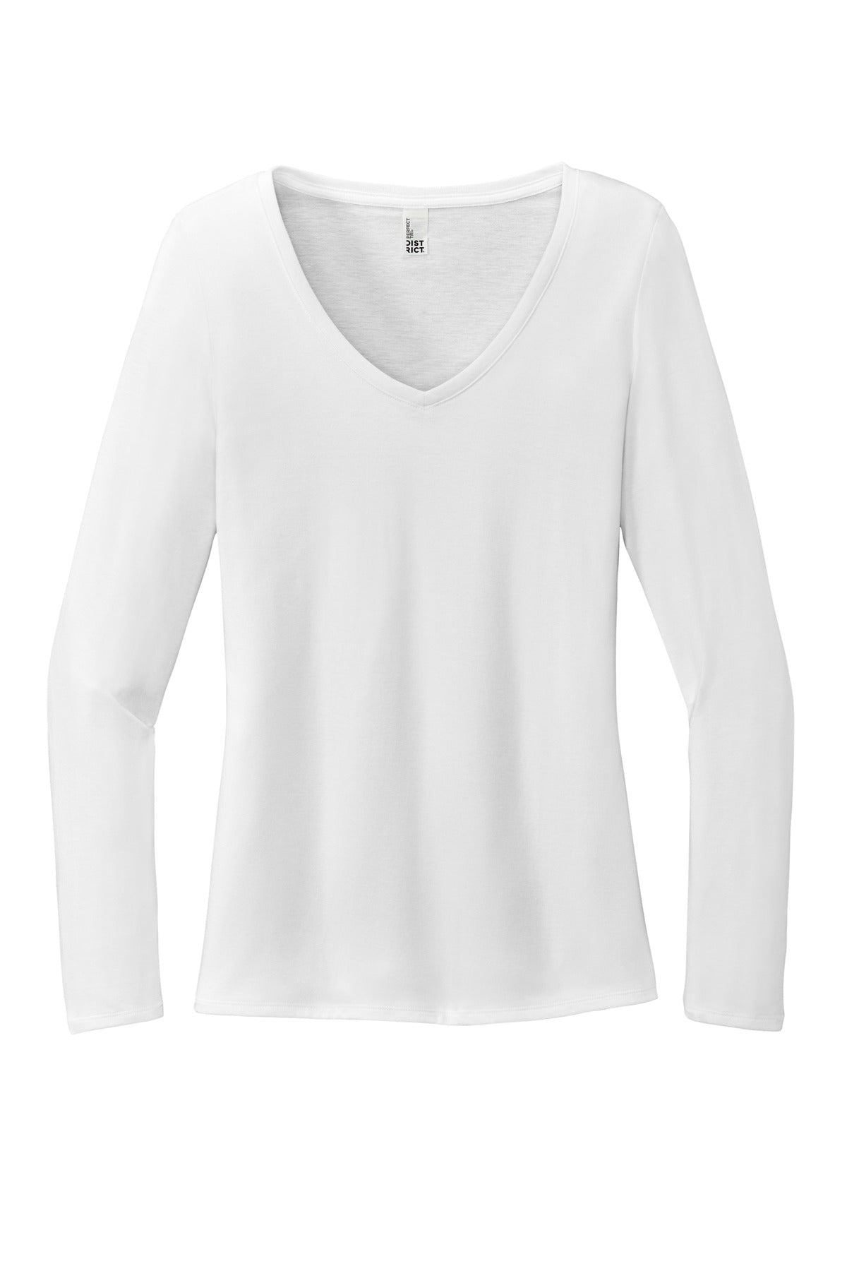 Front View of White District Women's Perfect Tri Long Sleeve V-Neck Tee DT135