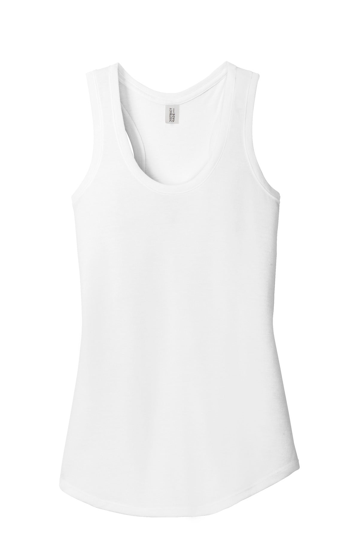 Front View of White District Women's Perfect Tri Racerback Tank. DM138L