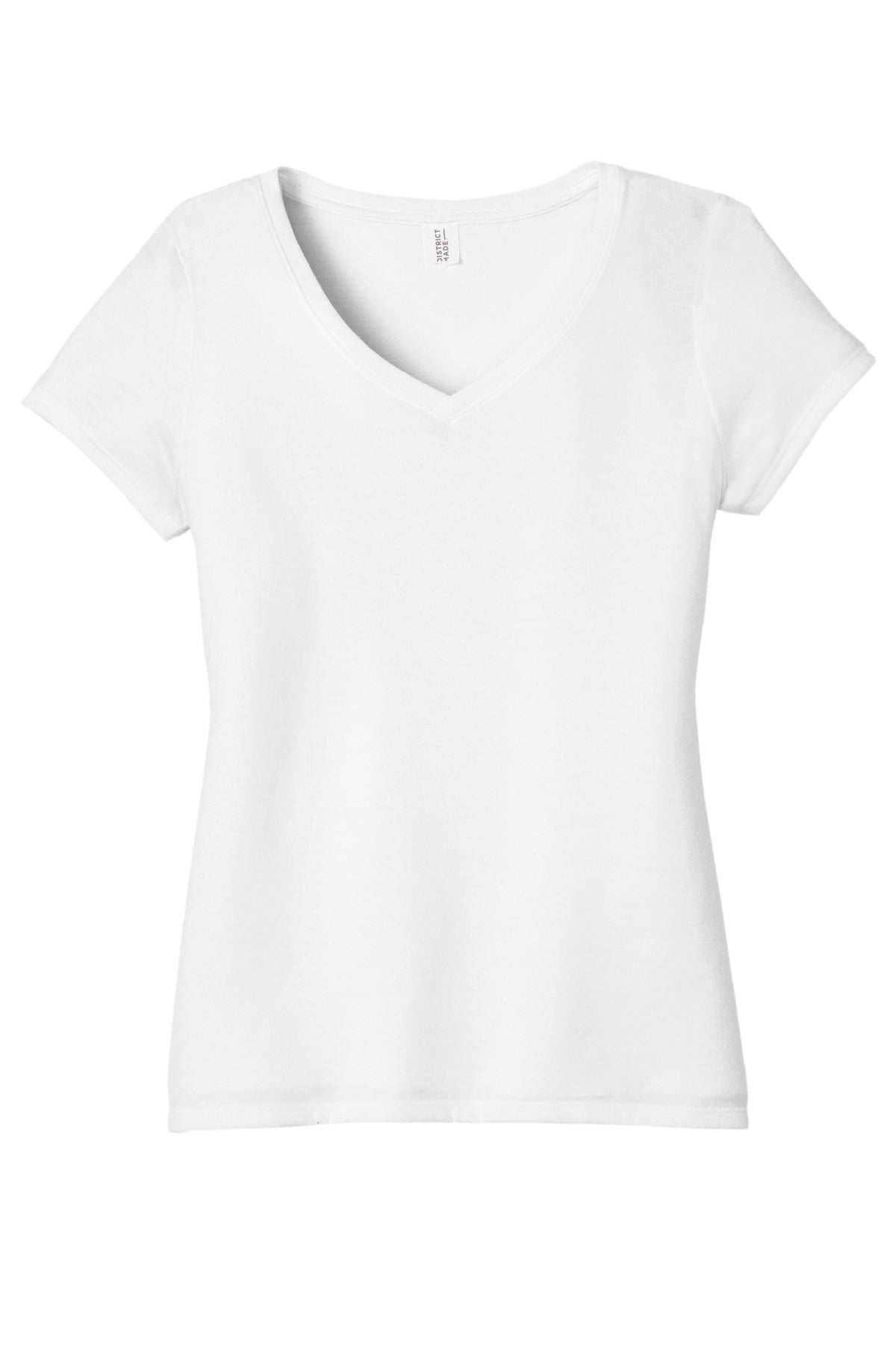 Front View of White District Women's Perfect Tri V-Neck Tee. DM1350L