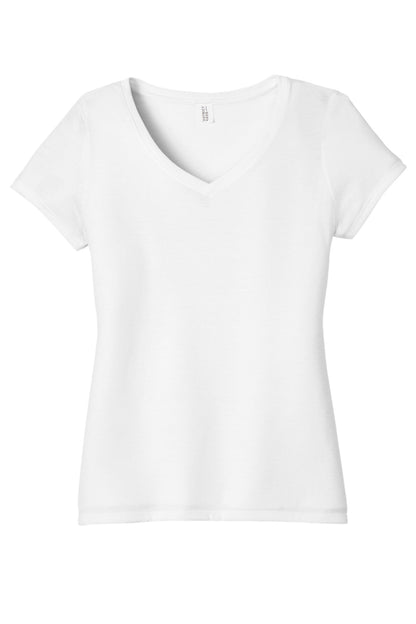 Front View of White District Women's Perfect Tri V-Neck Tee. DM1350L