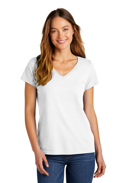 Front View of White District Women's The Concert Tee V-Neck DT5002