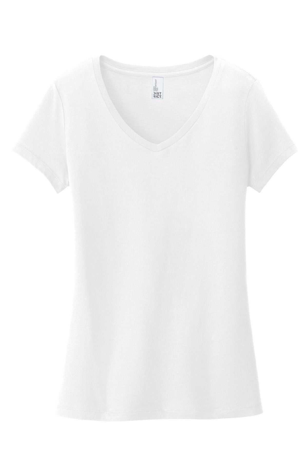 Front View of White District Women's Very Important Tee V-Neck. DT6503