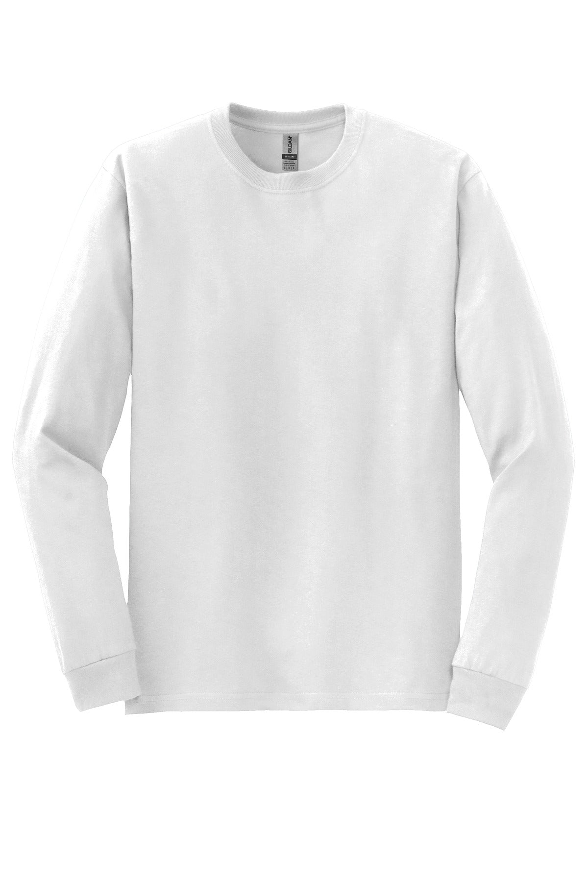 Front View of White Gildan - DryBlend 50 Cotton/50 Poly Long Sleeve T-Shirt. 8400
